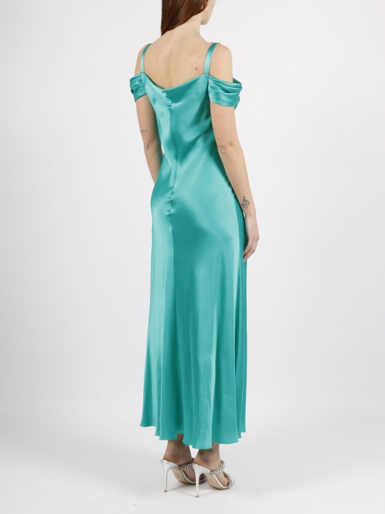 Shop Alberta Ferretti Off The Shoulder Satin Dress In Green