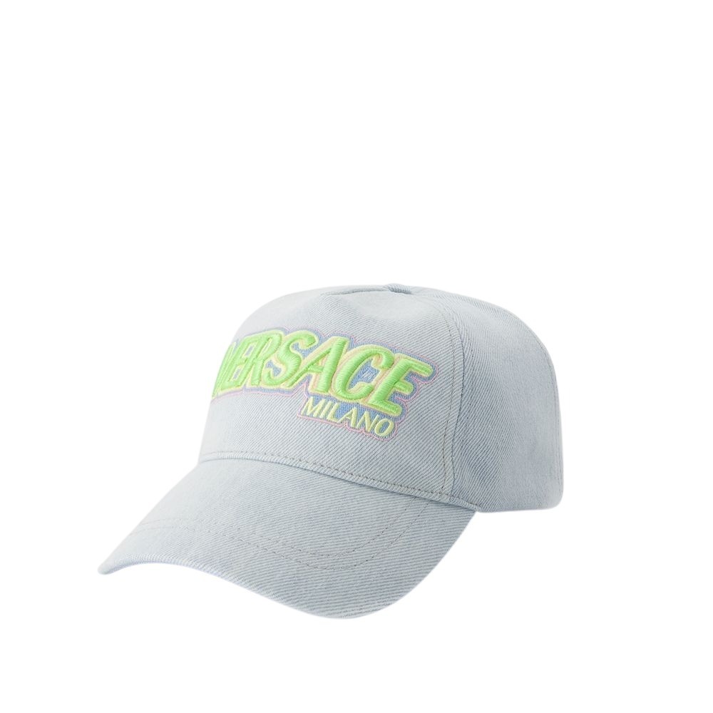 Versace Logo Denim Baseball Cap In Blue