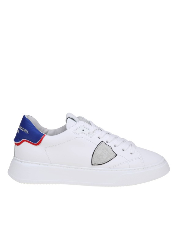 Shop Philippe Model Temple Low Sneakers In White And Blue Leather