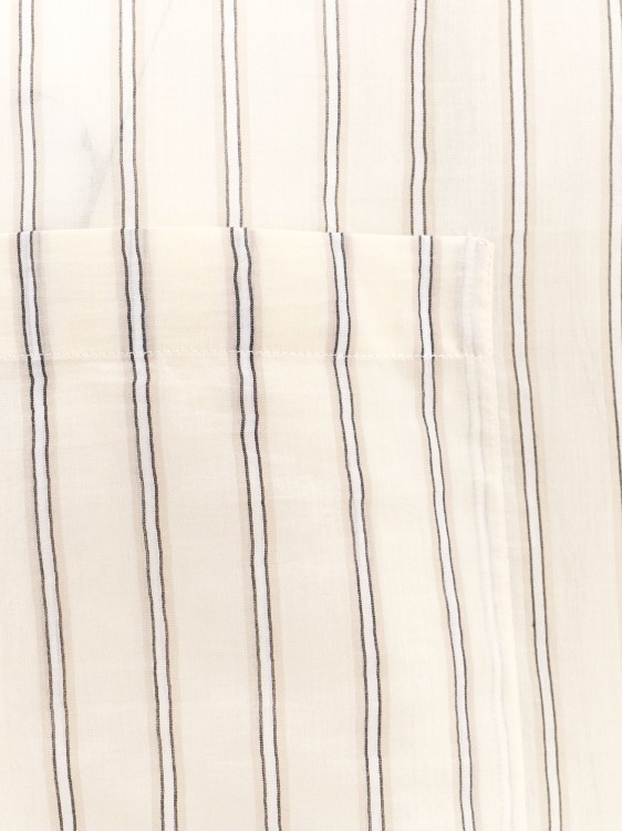Shop Brunello Cucinelli Cotton And Silk Long Shirt With Striped Motif In Neutrals