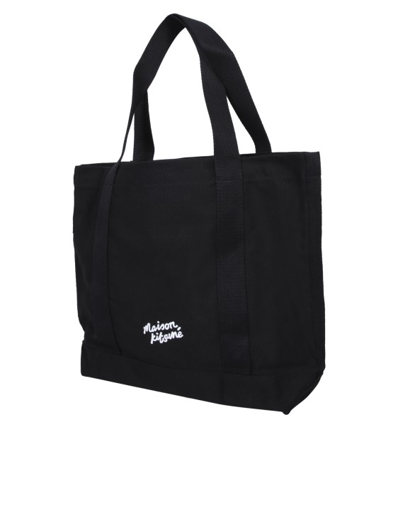 Shop Maison Kitsuné Sturdy Canvas Bag With Wide Handles And Iconic Front Fox Head Detail In Black