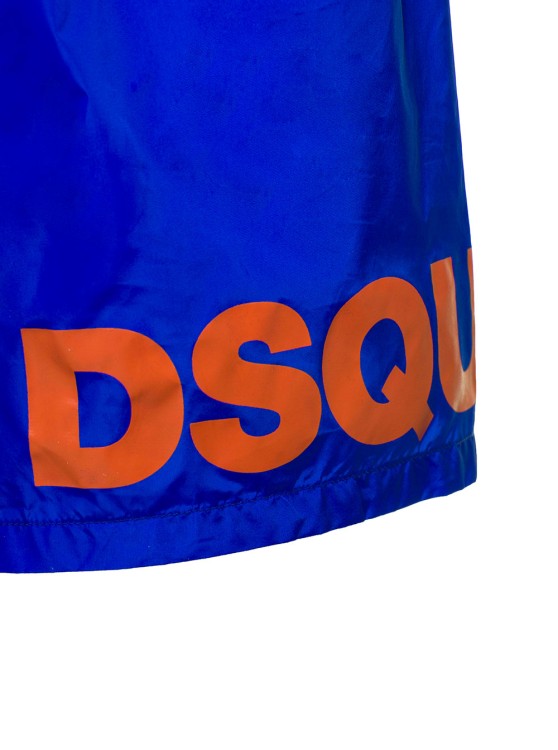 Shop Dsquared2 Blue Swim Trunks With Logo Print In Polyammide