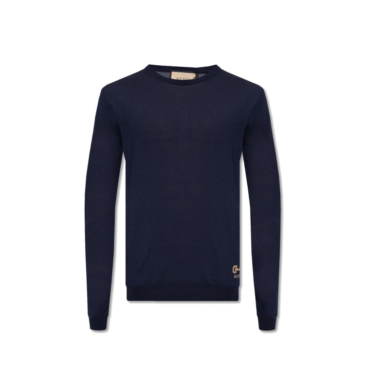 Shop Gucci Blue Wool Sweater In Black