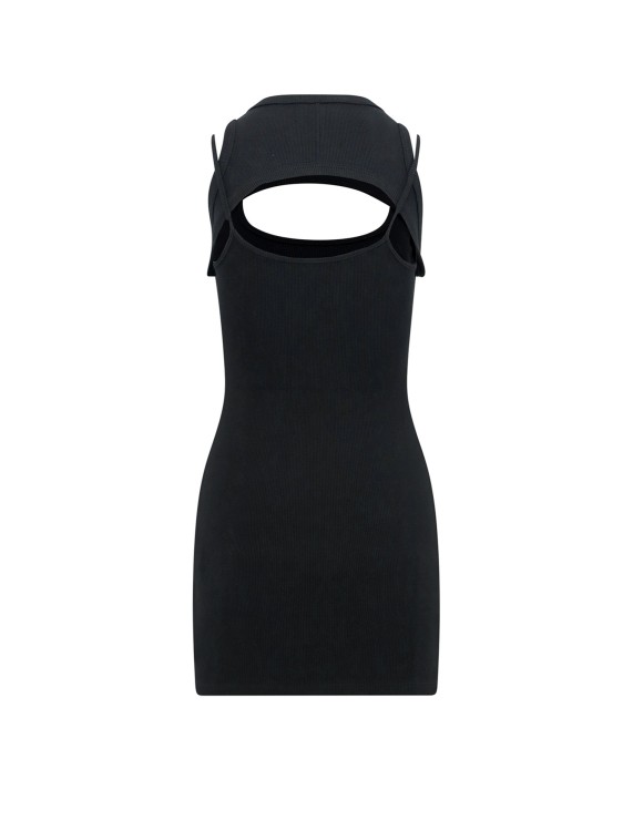 Shop Off-white Ribbed Cotton Dress In Black