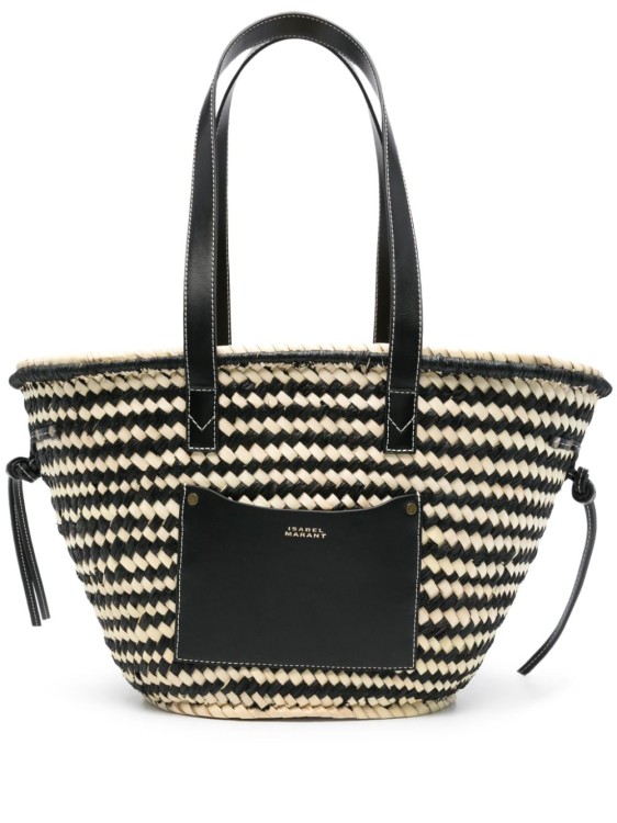 Shop Isabel Marant Beige/black Raffia Interwoven Bag