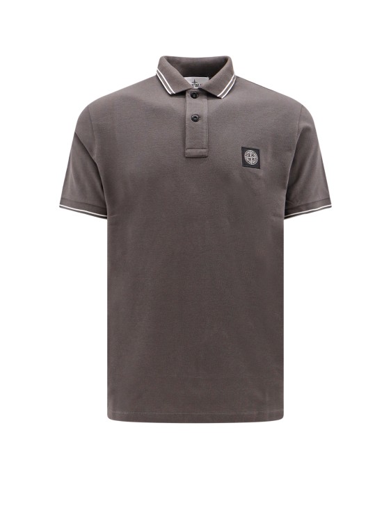 Shop Stone Island Organic Cotton Polo Shirt With Frontal Logo In Grey