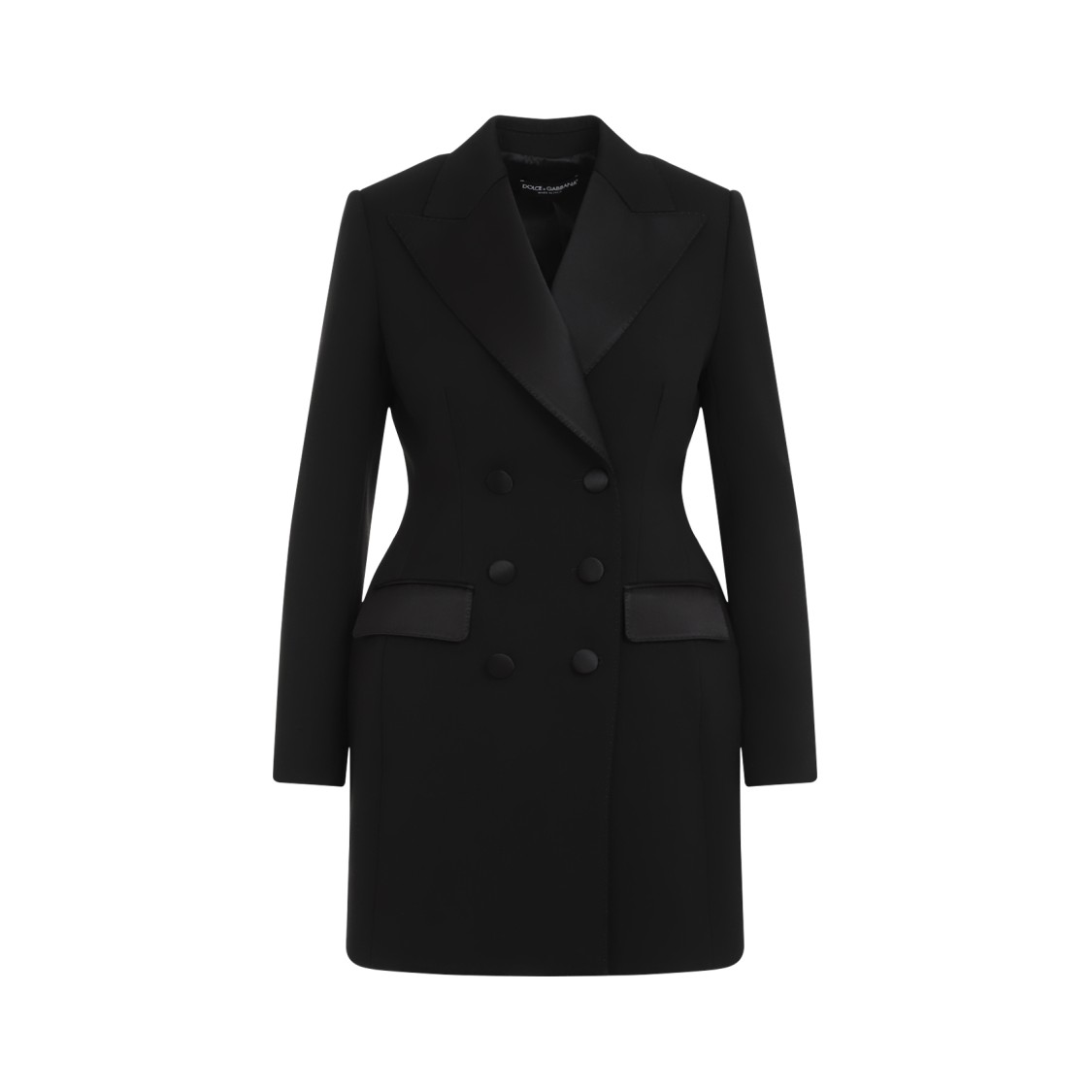 Dolce & Gabbana Double-breasted Wool Blend Blazer With Satin Detailing In Black