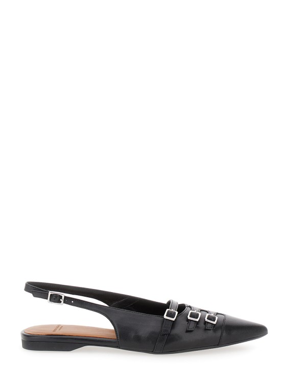 Vagabond Hermine' Black Slingback Ballet Flats With Decorative Buckles In Leather