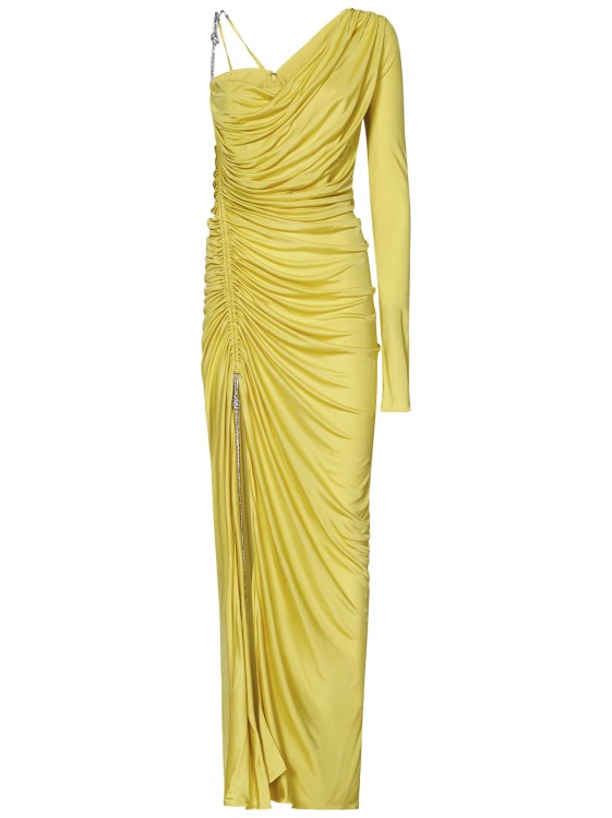 Shop Zuhair Murad Long Dress In Draped Acacia Yellow In Gold