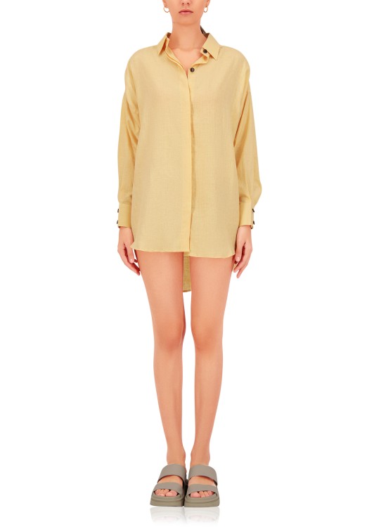 Shop The-private-label X Cabochon Capri Pastel Yellow Linen Shirt