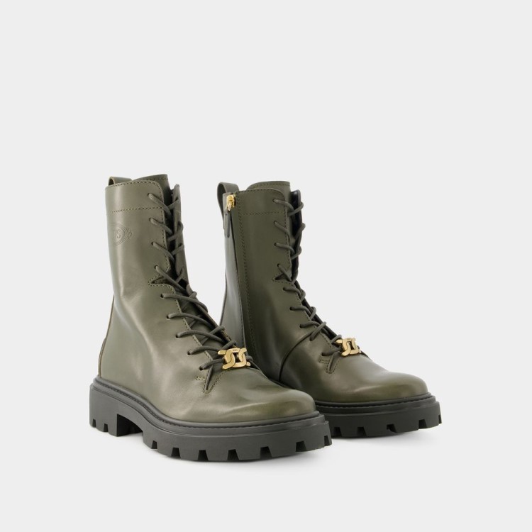 Shop Tod's Heavy Rubber Boots - Leather - Khaki In Grey