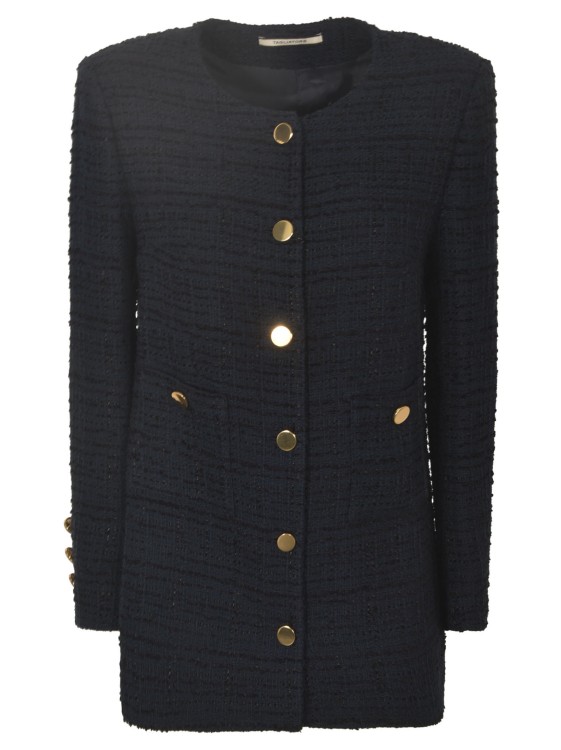 Shop Tagliatore Blue Tweed Jacket In Black