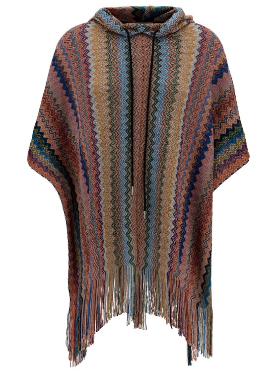 Shop Missoni Multicolor Hooded Poncho With Zigzag Motif In Viscose Blend