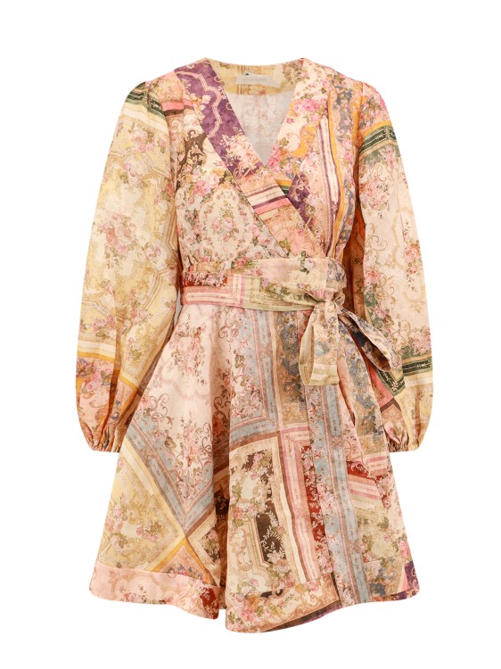 Shop Zimmermann Mini Dress With Floral Print In Multicolor