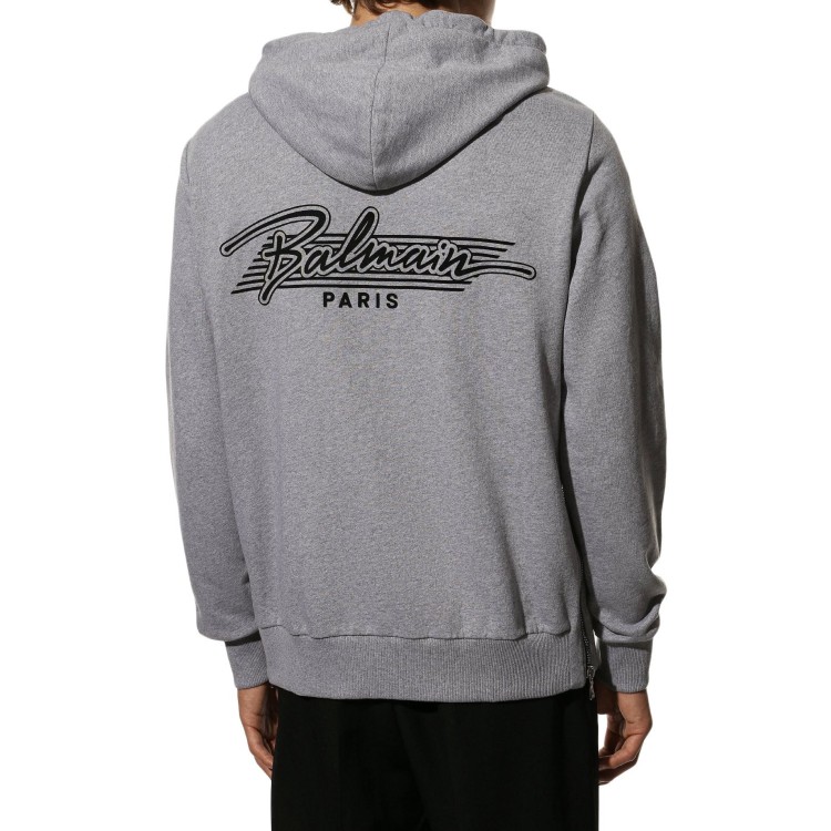 Shop Balmain Logo Hooded Sweatshirt In Grey