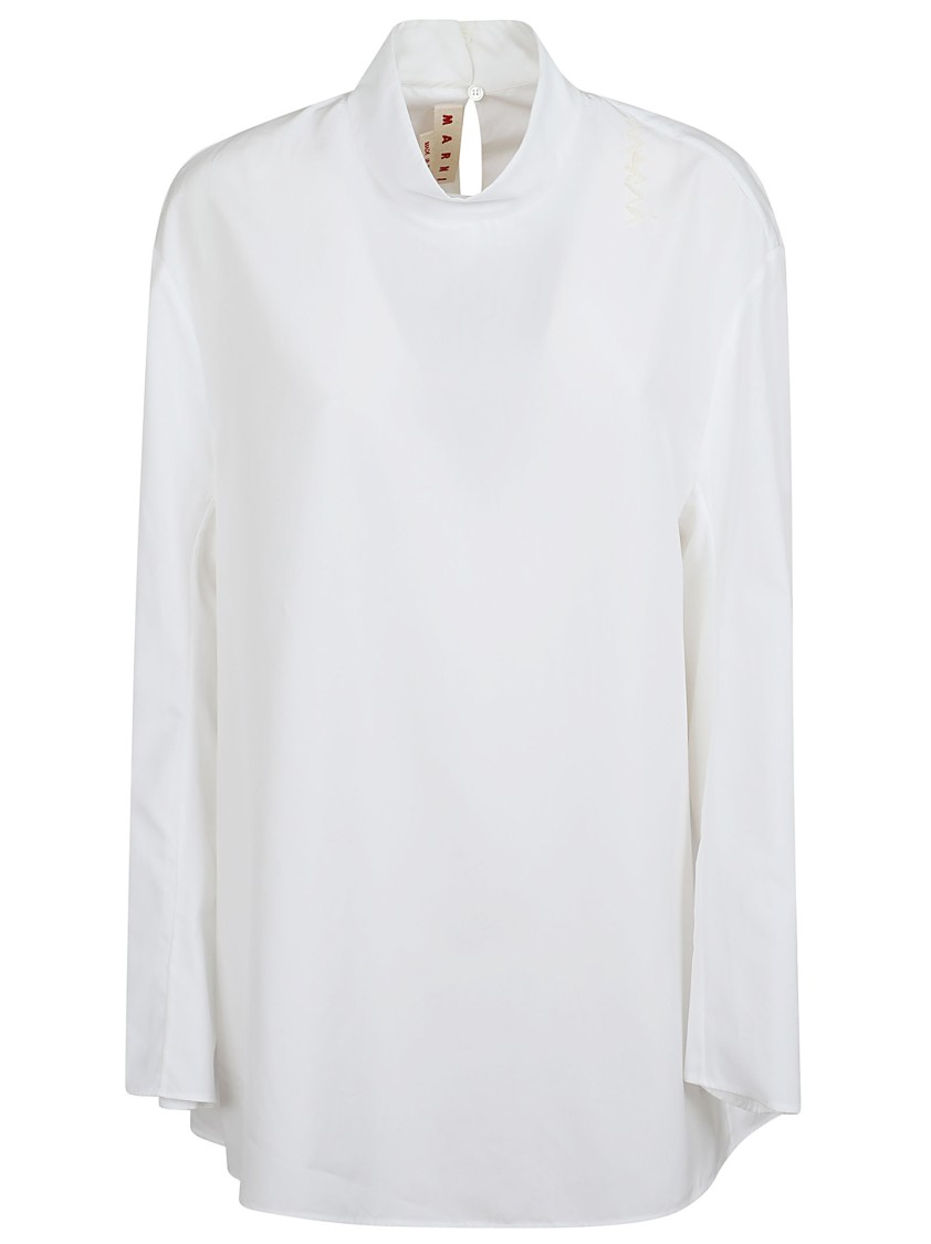 Marni Back Keyhole Long Sleeve Mock Neck Top In White