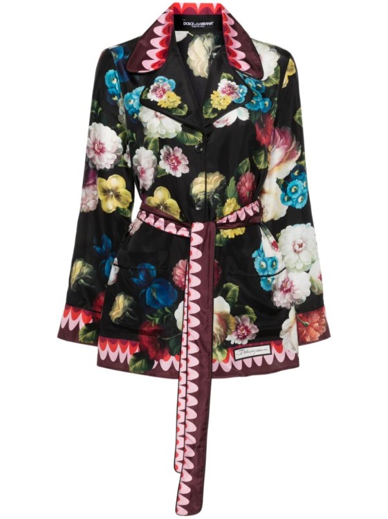 Shop Dolce & Gabbana Silk Belted Waist Cardigan In Multicolor