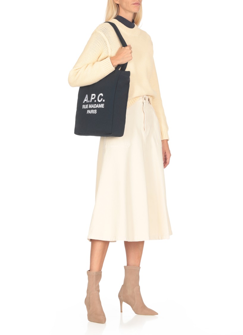 Apc A.p.c. Navy Blue Canvas Lou Rue Madame Shopping Bag In Blue