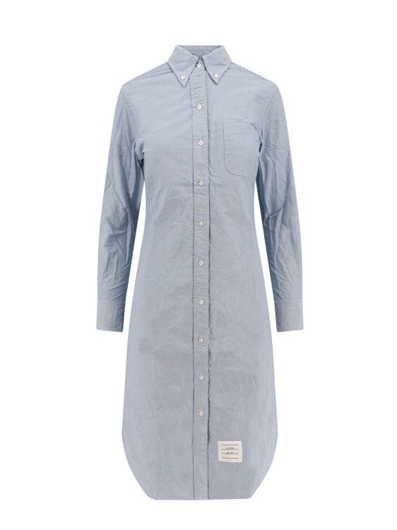 Shop Thom Browne Cotton Chemisier Dress With Tricolor Detail In Blue