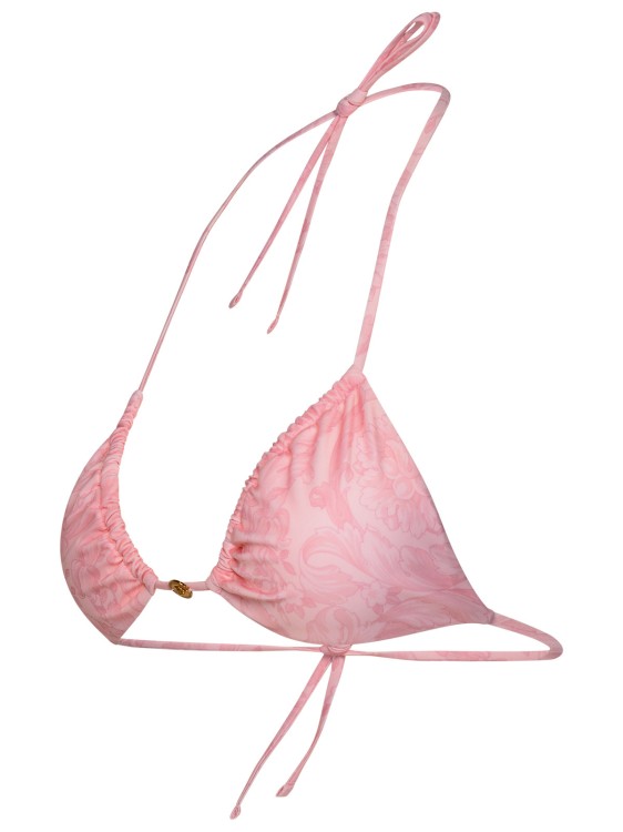 Shop Versace Barocco' Pink Polyester Blend Bikini Top