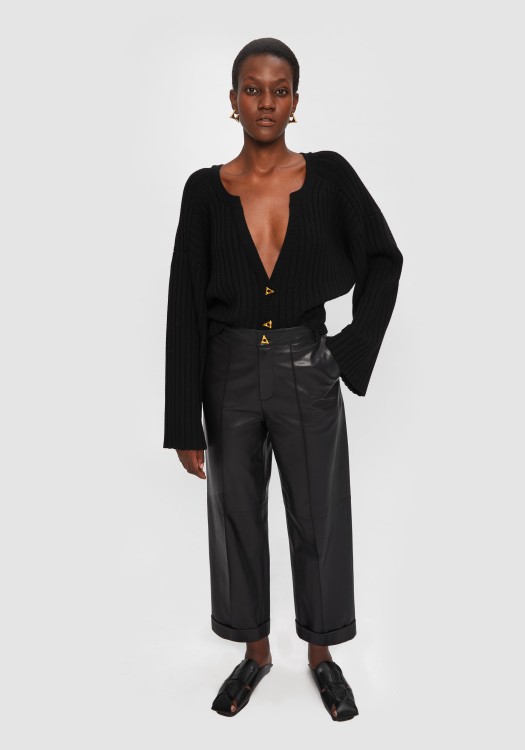 Shop Aeron Zima - Leather Cuffed Pants In Black