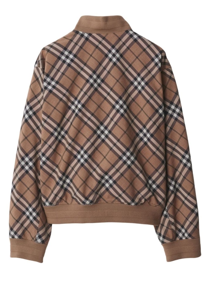 Burberry Check Print Wool Blend Harrington Jacket In Brown