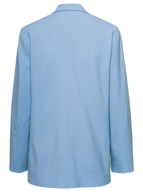 Shop Msgm Light Blue Double-breasted Jacket With Buttoned Sleeves In Stretch Wool