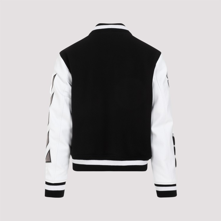 Shop Off-white Black Varsity Wool Leather Jacket