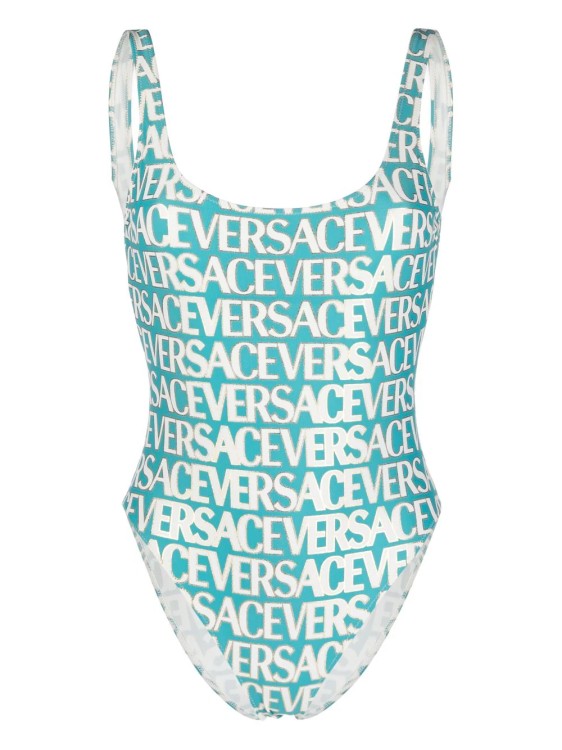 Versace Allover Multicolor Swimsuit In Blue