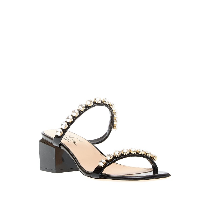 Agl Attilio Giusti Leombruni Black Patent Rhinestone Slipper In Black