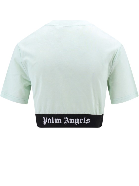 Shop Palm Angels Cotton Crop Top With Classic Logo Elastic Band In Green