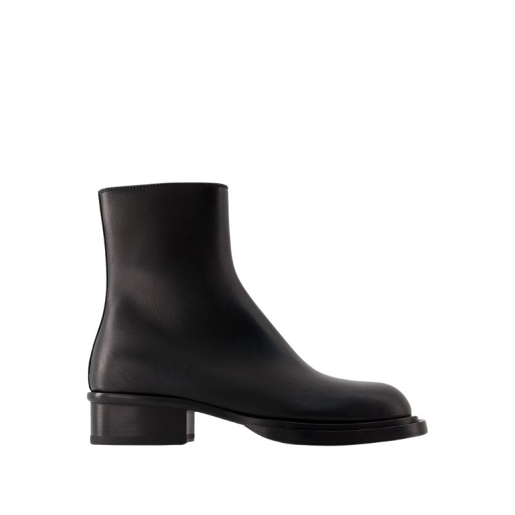Shop Alexander Mcqueen Cuban Stack Ankle Boots - Leather - Black