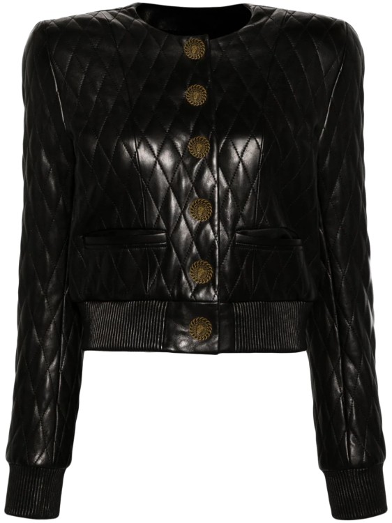 Shop Balmain Black Quilted Leather Jacket