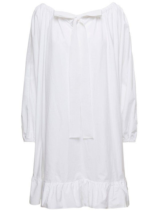 Shop Patou Mini White Frill Dress With Bow Detail In Cotton