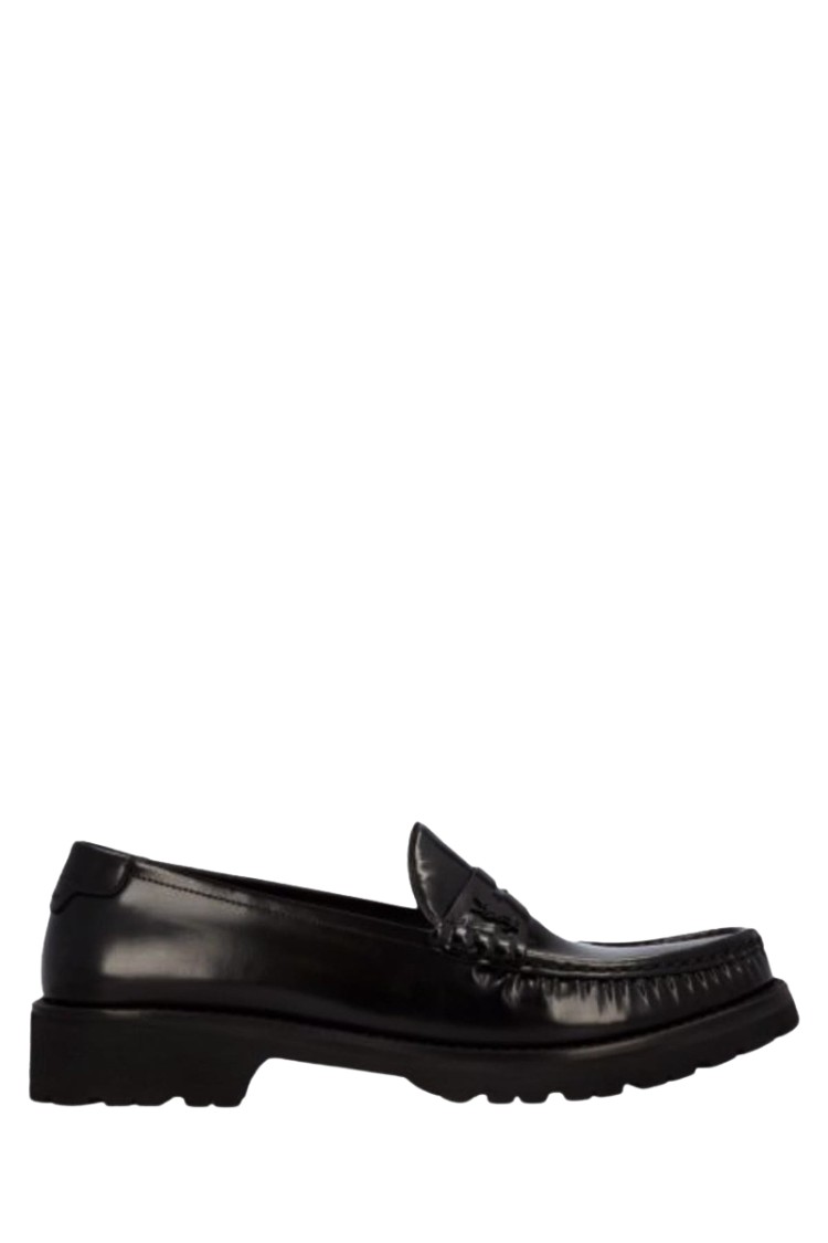 Saint Laurent Le Loafer High-shine Finish Flat Shoes In Black