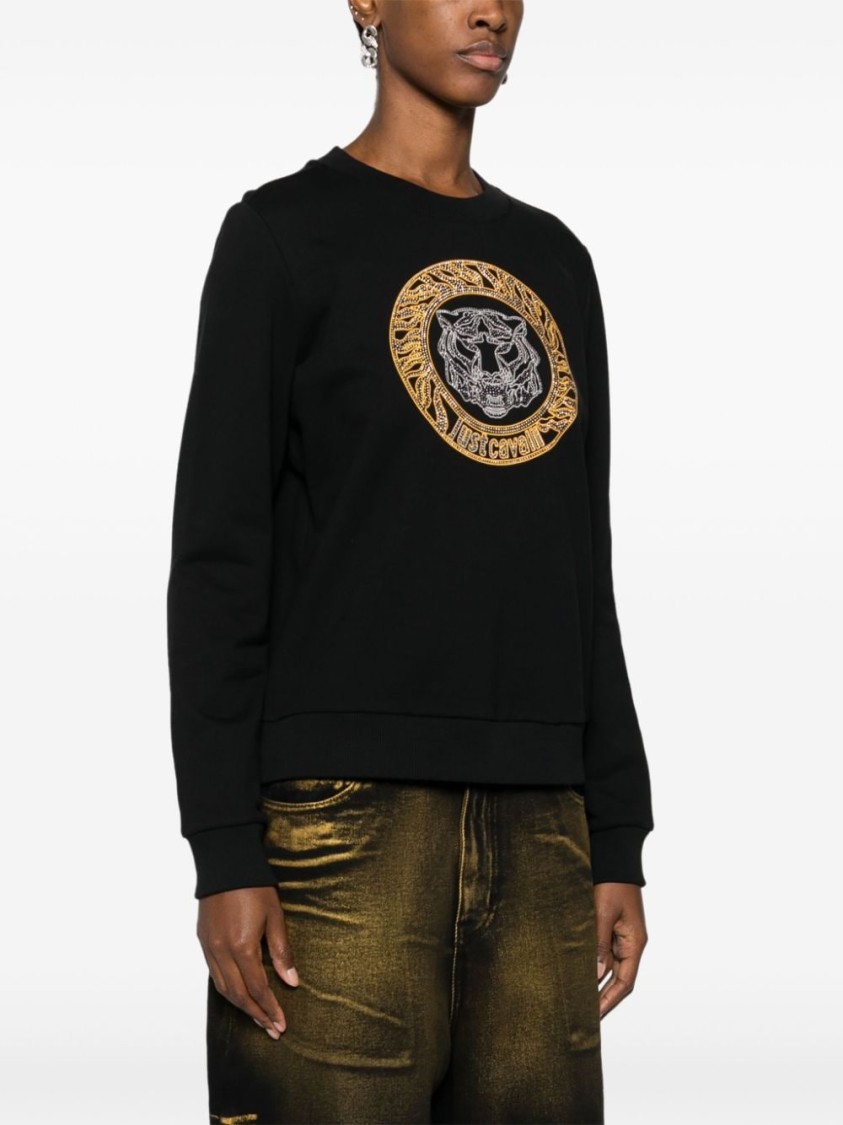 Just Cavalli Tiger Head Cotton Sweatshirt In Black