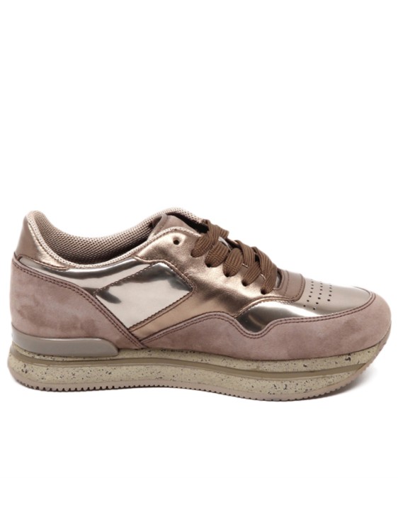 Hogan Clay Suede And Bronze Mirror Leather Sneakers In Pink