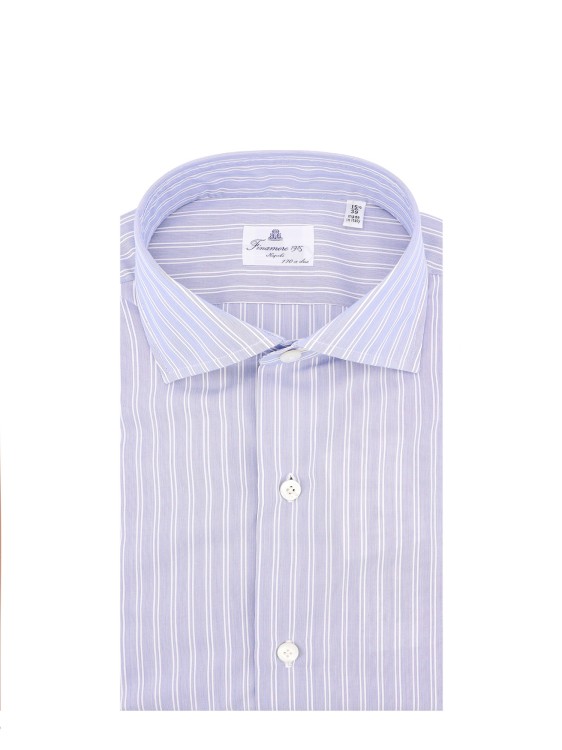 Shop Finamore Cotton Shirt With Striped Motif In Blue