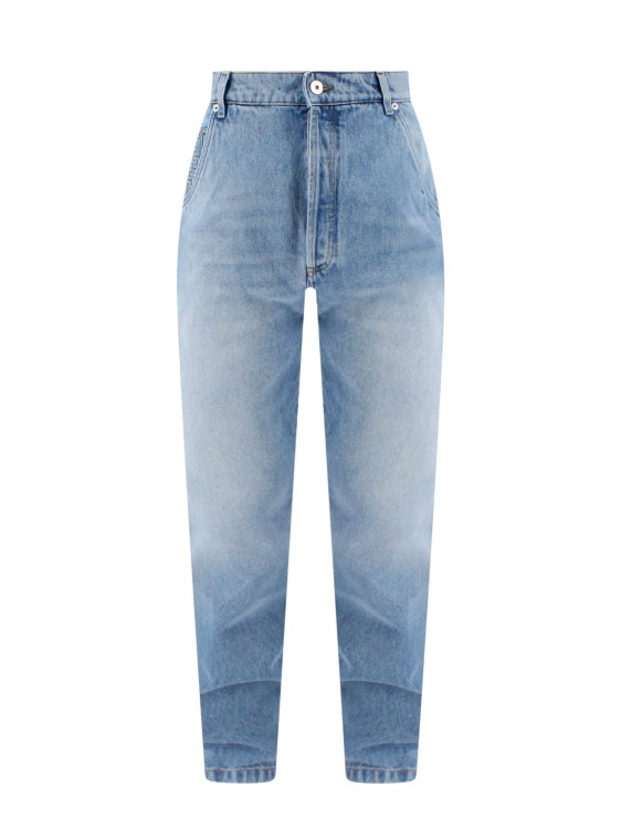 Shop Balmain Cotton Jeans With Embossed Monogram On The Back In Blue
