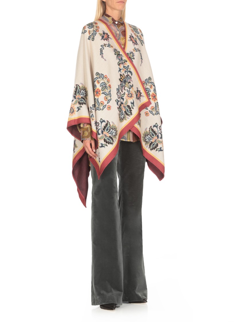 Etro White Blossom Cape In Neutrals