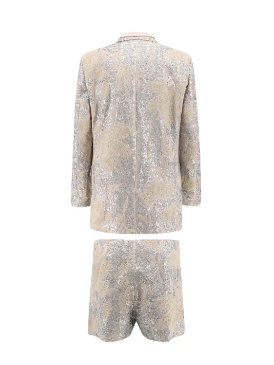 Shop Brunello Cucinelli Linen Suit With Magnolia Embroidery And Sequins In Neutrals
