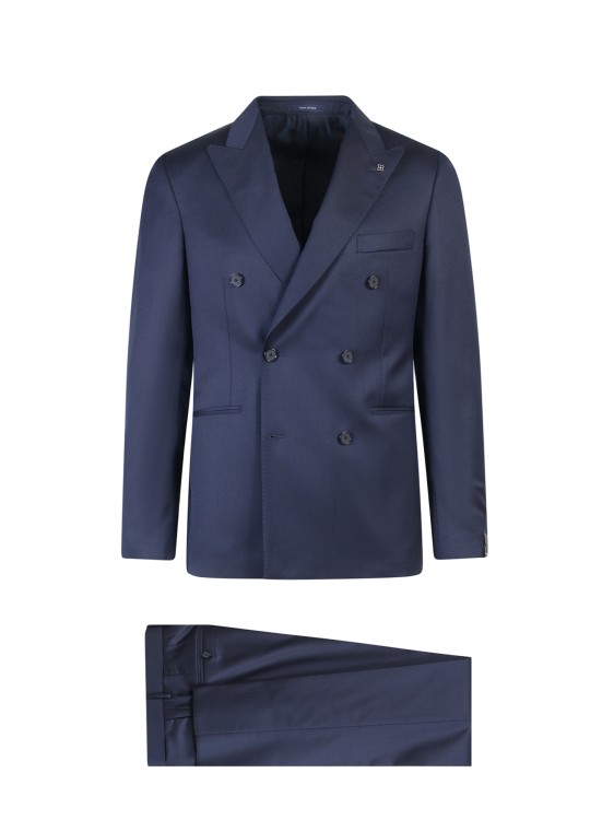 Shop Tagliatore Virgin Wool Suit With Peak Lapel In Blue