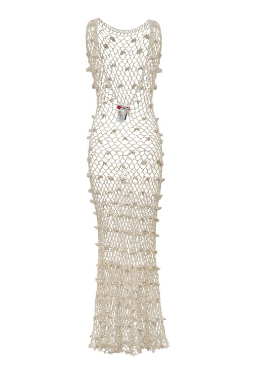Shop Andreeva Malva Silver Handmade Crochet Maxi Dress