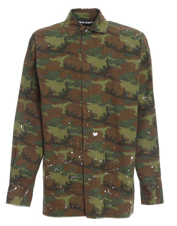 Palm Angels Camouflage Print Shirt In Grey