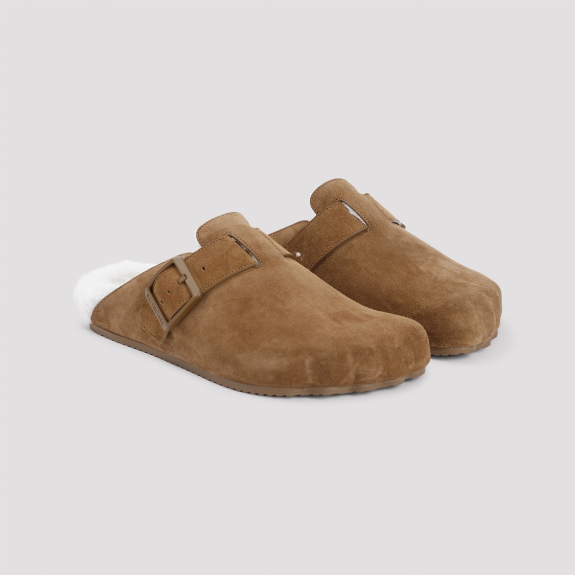 Shop Balenciaga Calf Leather Slippers With Artificial Fur And Buckle Detail In Brown