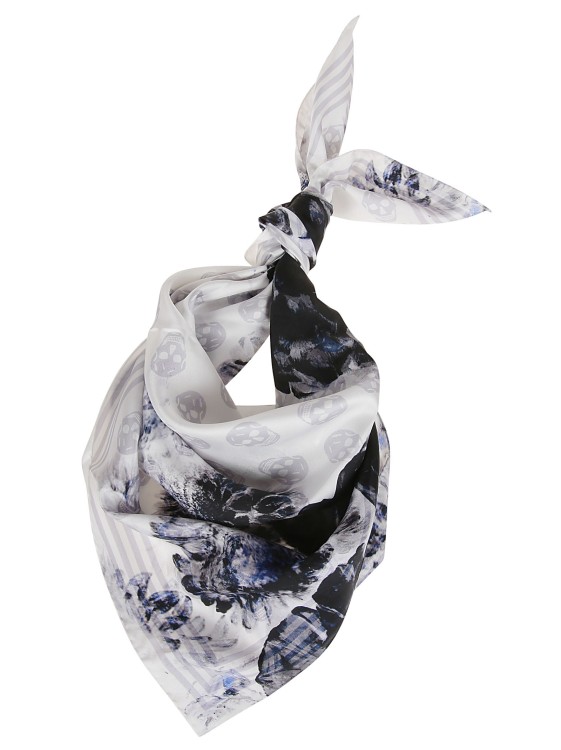 Shop Alexander Mcqueen Silk Twill Scarf With All-over Skull Motif On Chiaroscuro Floral Print In Grey