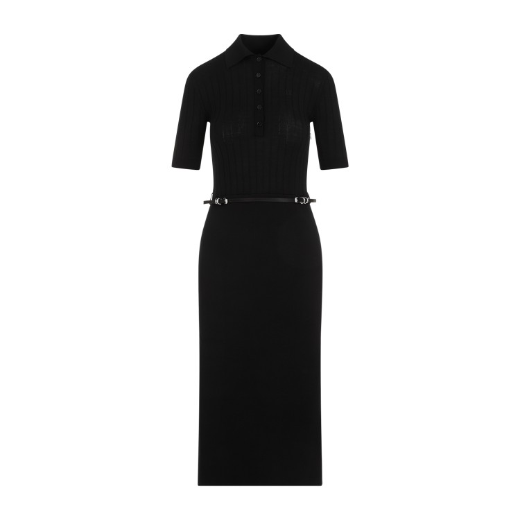 Shop Givenchy Black Wool Voyou Belt Long Polo Dress
