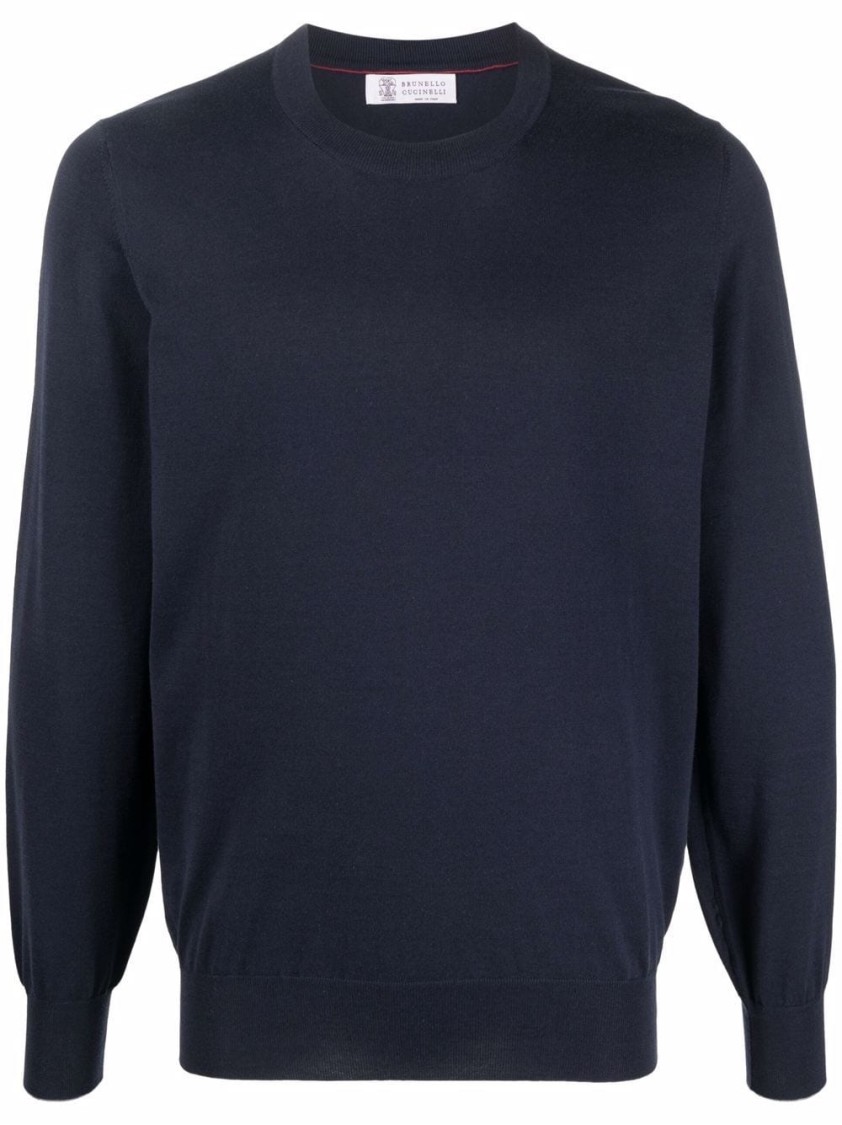 Brunello Cucinelli Cashmere-blend Crewneck Sweater In Blue