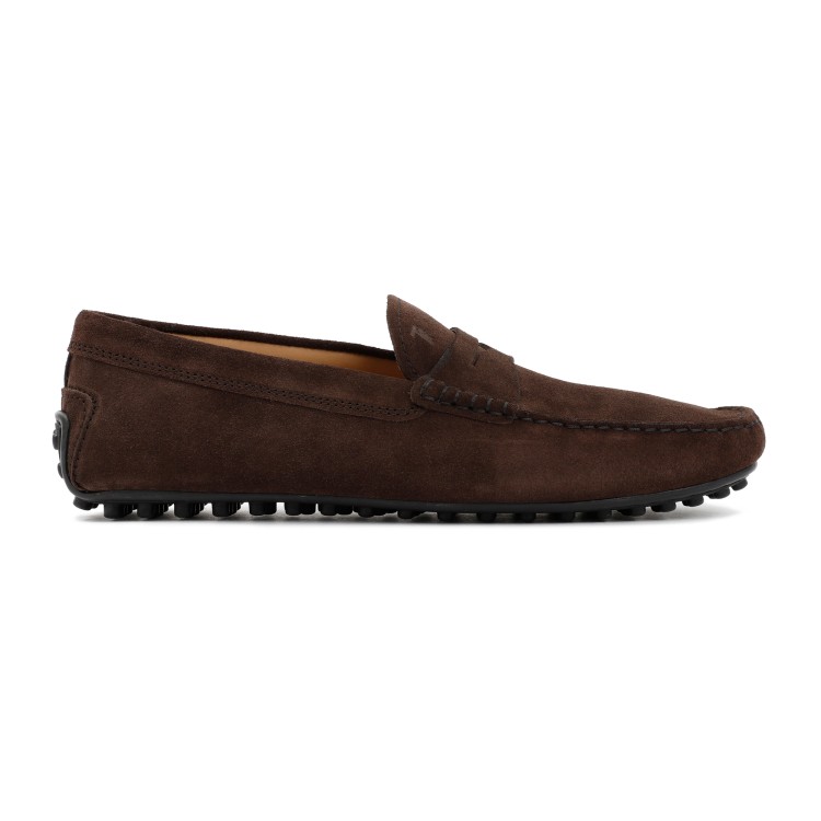 Shop Tod's Brown Suede Gommino Penny Loafers In Black
