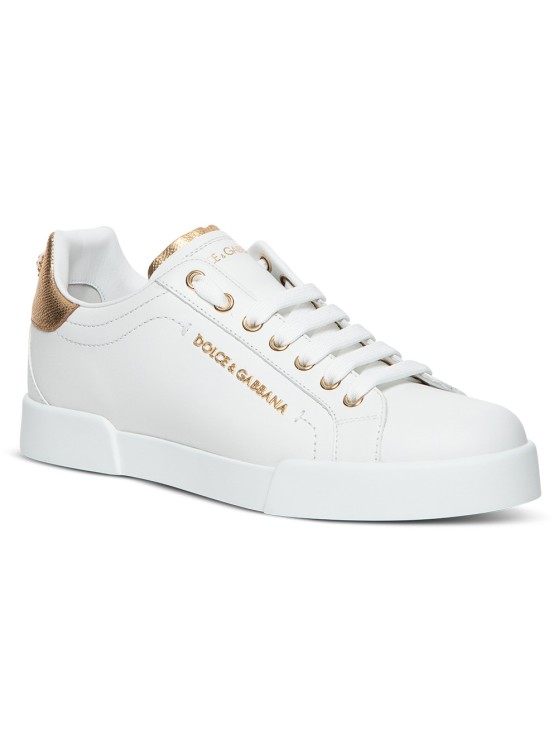 Shop Dolce & Gabbana Portofino White Leather Sneakers With Metallic Inserts